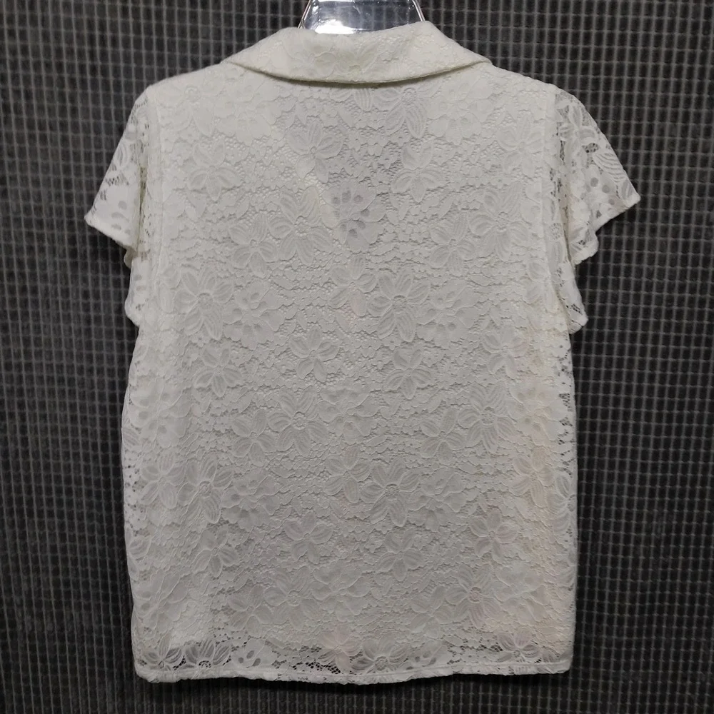 Adrianna Papell Womens Blouse Floral Lace Flutter Sleeve M Ivory AD1S303204